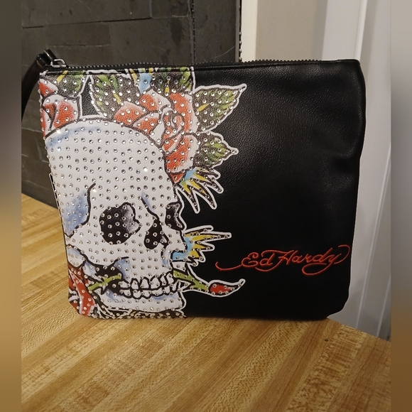 Ed Hardy Handbags - Sold Do Not Buy ED Hardy NWT Large Black & Rhinestoned Skull Wristlet